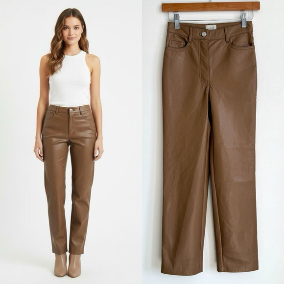 Wilfred Pants - Aritzia Wilfred Melina Pant High Waisted Vegan Leather Pants Brown Sz 00 Short